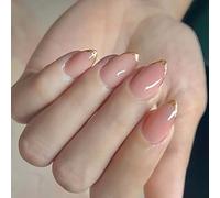 Lot de 24 faux ongles à paillettes en forme d'amande - Bords dorés - Pour fête ou usage quotidien - En ABS - À presser - Bords dorés