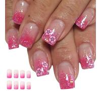 Lot de 24 faux ongles à paillettes scintillantes - Couvrance complète - À coller sur des formes moyennes - Carré