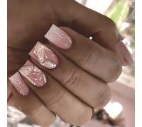 Lot de 24 faux ongles à presser à bout carré - Faux acrylique - Couvrance complète - Pour femme - Transparent