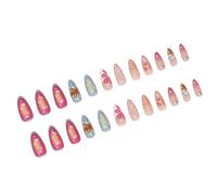 Lot de 24 faux ongles à presser avec motifs d'amandes françaises et 3D bleu lac pour les amateurs de nail art