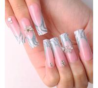Lot de 24 faux ongles à presser avec strass - Motif étoile - Application facile - Longue durée de vie - Parfait pour mariage, fête, usage quotidien