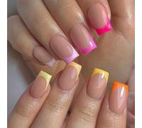 Lot de 24 faux ongles à presser carrés à coller sur faux motifs français cadeaux pour femmes et filles sur les ongles cercueil amande French Tip On Nail