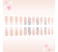 Lot de 24 faux ongles à presser, carrés, à pointe française, avec décoration pour manucure, accessoires de fête, prêts à l'emploi
