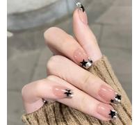 Lot de 24 faux ongles à presser carrés brillants avec motif étoile pour femmes et adolescentes, ongles artificiels réutilisables pour fête, quotidien, mariage, rendez-vous galant, application facile