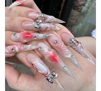 Lot de 24 faux ongles à presser en acrylique avec nœuds pour femme