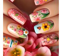 Lot de 24 faux ongles à presser en acrylique en forme de ballet avec fleurs à coller pour les amateurs de mode