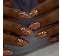 Lot de 24 faux ongles à presser en forme d ' amande avec motifs floraux 3D, couverture complète, pour femmes et filles
