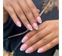 Lot de 24 faux ongles à presser en forme d'amande - Faux ongles à coller avec colle - Couvrance complète - Faux ongles en acrylique de longueur moyenne - Longue durée - Manucure pour femme