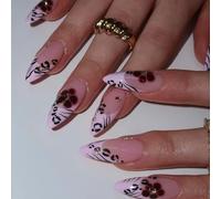 Lot de 24 faux ongles à presser en forme d'amande - Faux ongles artificiels à coller sur des motifs floraux - Conseils français - Cercueil - Amande