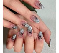 Lot de 24 faux ongles à presser en forme d'amande - Faux ongles artificiels sur dégradés - Conseils français - Colle acrylique pour femme - Transparent