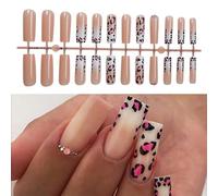 Lot de 24 faux ongles à presser en forme de cercueil - Faux ongles à coller sur les ongles - Motif léopard