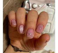 Lot de 24 faux ongles à presser en forme de flocons de neige - Paillettes de Noël - Application rapide - Essentiels - Flocons de neige