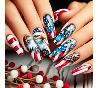 Lot de 24 faux ongles à presser pour célébrer le jour de l'indépendance avec des rayures et des étoiles, art tendance pour femme