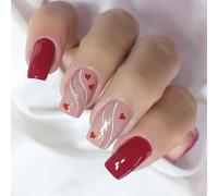 Lot de 24 faux ongles à presser pour femme - Couvrance complète - Longue durée - Faciles à appliquer - Pour la Saint-Valentin, les mariages, les fêtes - Faux ongles réutilisables avec motif de lignes