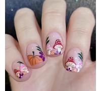 Lot de 24 faux ongles à presser pour Halloween Motif champignon