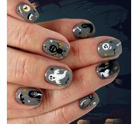 Lot de 24 faux ongles à presser pour Halloween Motif chauve-souris gothique avec toile d'araignée et chauve-souris Pas besoin d'outils pour fête costumée