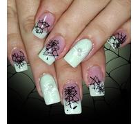 Lot de 24 faux ongles à presser pour Halloween, motif toile d'araignée blanche scintillante, pas besoin d'outils