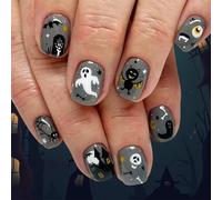 Lot de 24 faux ongles à presser pour Halloween, motifs toile d'araignée avec ombres de chauve-souris étranges, thème sombre, accessoires d'art réutilisables pour Halloween