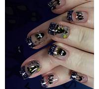 Lot de 24 faux ongles à presser pour Halloween - Thème sombre - Motif tombeau - Paillettes françaises - Pour costume d'Halloween