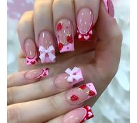 Lot de 24 faux ongles à presser pour la Saint-Valentin - En forme de cœur - Avec arcs de fraise