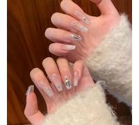 Lot de 24 faux ongles à presser pour manucure avec motif tourbillonnant et accents argentés pour un look élégant
