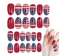 Lot de 24 faux ongles à presser pour nail art - Manucure avec faux ongles légers - Forme ronde et courte - Motif drapeau patriotique