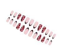 Lot de 24 faux ongles à presser réutilisables en acrylique avec strass dorés métallisés - Style français - Bordeaux