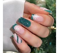 Lot de 24 faux ongles à presser scintillants avec paillettes Style cercueil Court Durabilité ABS Faux ongles pour Noël
