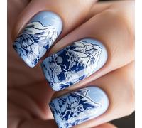 Lot de 24 faux ongles à presser Style chinois Montagne et eau Pour les amateurs et les femmes de mode