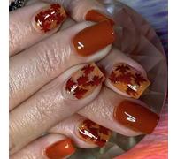 Lot de 24 faux ongles à presser sur le thème des feuilles - Design européen court et carré - Séchage rapide