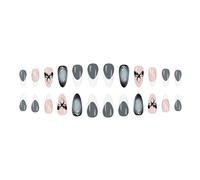 Lot de 24 faux ongles à presser sur les ongles de Saint-Valentin - Cœur rouge brillant - Motif papillon gothique - Détails dorés - Gouttes d'eau brillantes avec nœuds