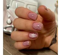 Lot de 24 faux ongles à pression sur le thème de Noël neige rose Application facile Pour femmes Autocollants essentiels pour les vacances