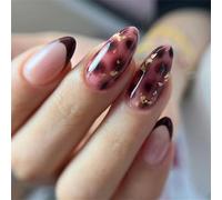 Lot de 24 faux ongles à strass dorés métallisés - Rouge bordeaux