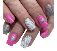 Lot de 24 faux ongles argentés scintillants en forme de cœur pour la Saint-Valentin - Couverture complète - À coller - Convient pour différentes occasions