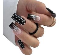 Lot de 24 faux ongles artificiels à coller sur strass Motif flocons de neige