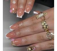 Lot de 24 faux ongles artificiels à la mode avec motifs de fleurs - Couvrance complète - Ongles à presser - Confortable à porter