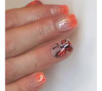 Lot de 24 faux ongles artificiels à paillettes pour l'hiver - Motifs papillons - Couverture complète - Faciles à porter - Paillettes françaises