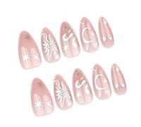 Lot de 24 faux ongles artificiels à presser en forme d'amande sur des motifs étoiles et lunes