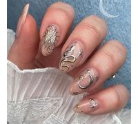 Lot de 24 faux ongles artificiels à presser en forme d'amande sur des motifs étoiles et lunes
