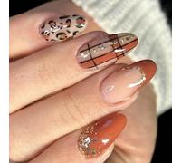 Lot de 24 faux ongles artificiels à presser pour l'automne Longueur moyenne