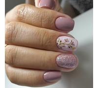 Lot de 24 faux ongles artificiels courts carrés à coller sur les fleurs