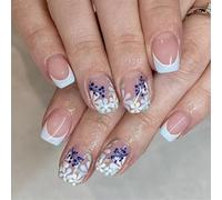 Lot de 24 faux ongles artificiels élégants style français et finition brillante à presser courts pour femmes et jeunes ongles