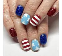 Lot de 24 faux ongles artificiels en acrylique à presser pour fête de l'indépendance et fêtes de fin d'année