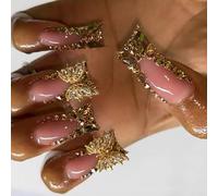 Lot de 24 faux ongles artificiels en forme de canard avec pointe française à coller sur un bouton pression pour femme