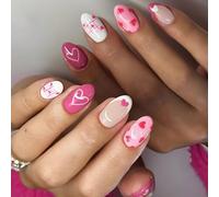 Lot de 24 faux ongles artificiels en forme de cœur pour la Saint-Valentin