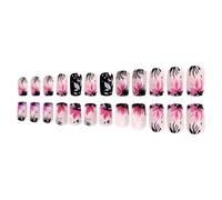 Lot de 24 faux ongles avec bords noirs dégradés - Motif floral - Pour les fêtes - Durabilité - Application facile - Faux ongles