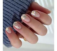 Lot de 24 faux ongles avec de belles fleurs mignonnes et brillantes à coller - Carré court - À coller