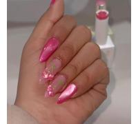 Lot de 24 faux ongles avec effet œil de chat dynamique et motifs cerises ABS pour un usage quotidien spécial scintillant