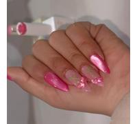 Lot de 24 faux ongles avec effet œil de chat dynamique et motifs cerises en ABS pour usage quotidien