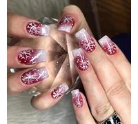 Lot de 24 faux ongles avec flocons de neige de Noël, design rouge, facile à appliquer, ABS non toxique à presser pour les fêtes de vacances, flocons de neige rouges et blancs à presser